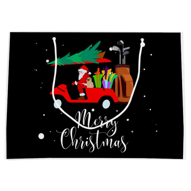 Bolsa De Regalo Grande Navidades de golf de Santa Claus en un carrito de  (Anverso)