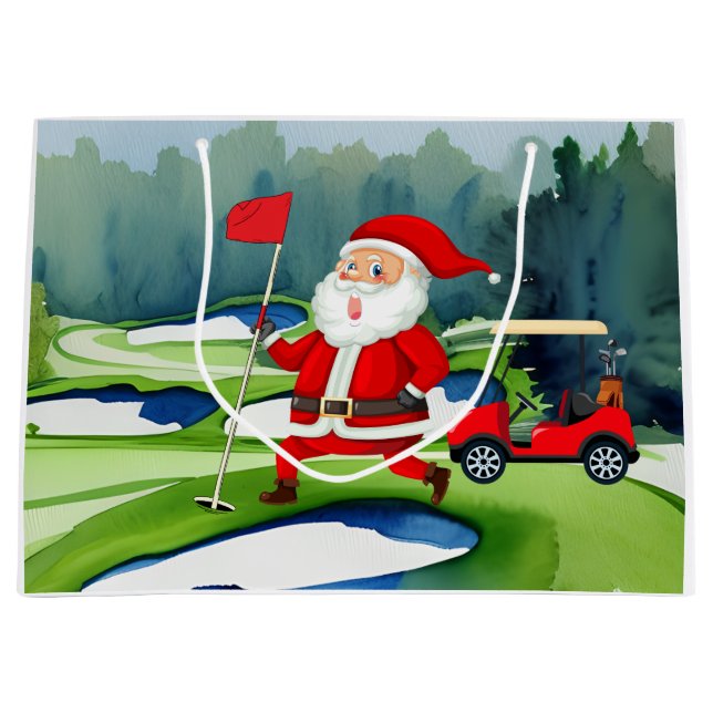 Bolsa De Regalo Grande Navidades de golf Santa Claus con carro rojo en ve (Anverso)
