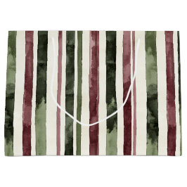 Bolsa De Regalo Grande Navidades de Green Burgundy Stripes