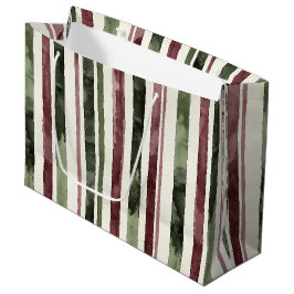 Bolsa De Regalo Grande Navidades de Green Burgundy Stripes
