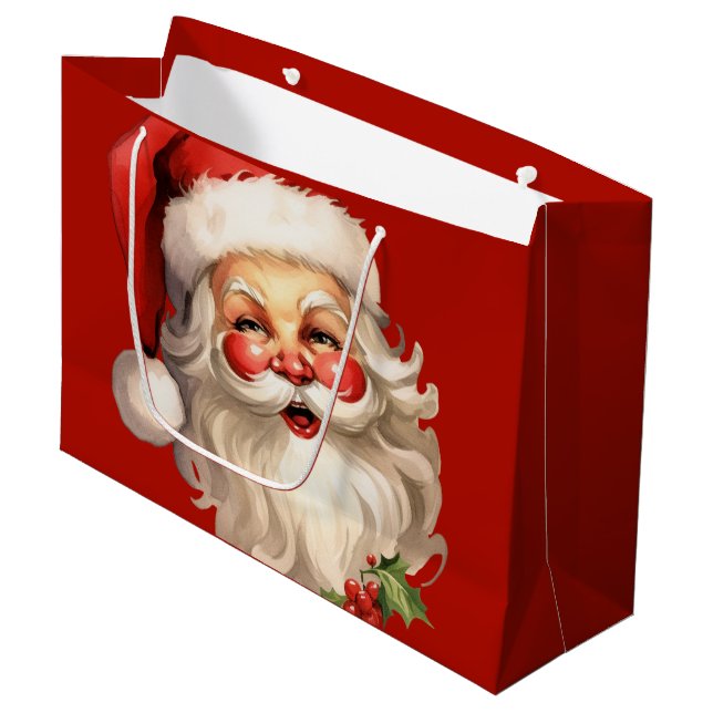 Bolsa De Regalo Grande Navidades de Holly Jolly Santa Claus Retro (Angulo Anverso)