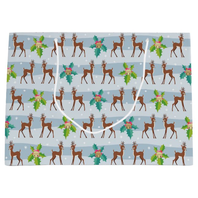 Bolsa De Regalo Grande Navidades de invierno ciervos con inspiración holl (Anverso)