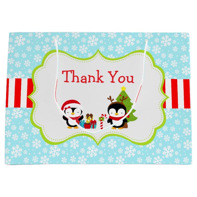 Bolsa De Regalo Grande Navidades de invierno cute pingüinos (Anverso)
