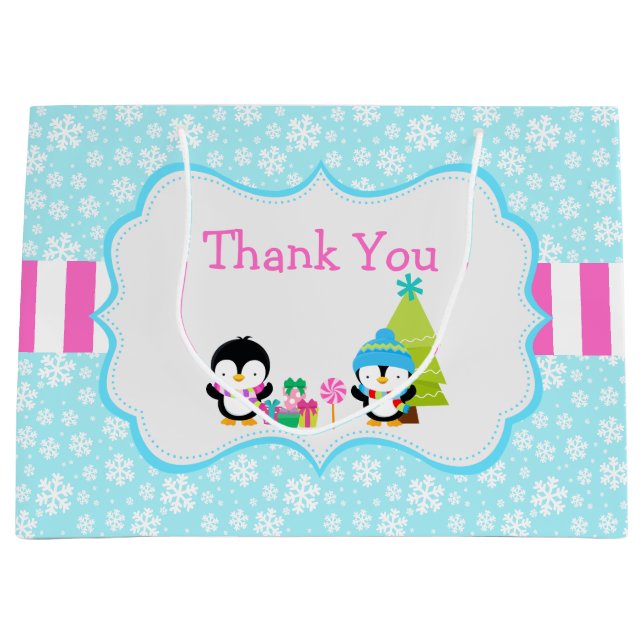 Bolsa De Regalo Grande Navidades de invierno cute pingüinos (Anverso)