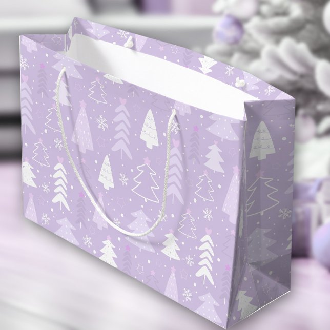 Bolsa De Regalo Grande Navidades de invierno modernos de lavanda morada (Purple Violet Modern Trees Winter Christmas Large Gift Bag)