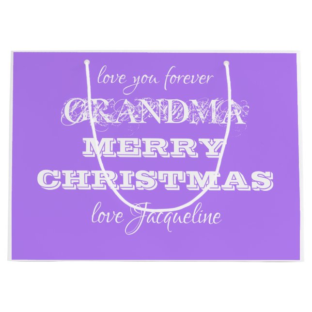 Bolsa De Regalo Grande Navidades de la abuela nombre personalizado morado (Anverso)
