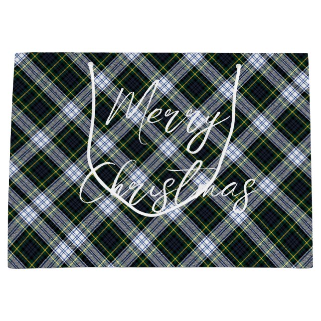 Bolsa De Regalo Grande Navidades de la Festividad Blanca Verde Plaid Gord (Anverso)
