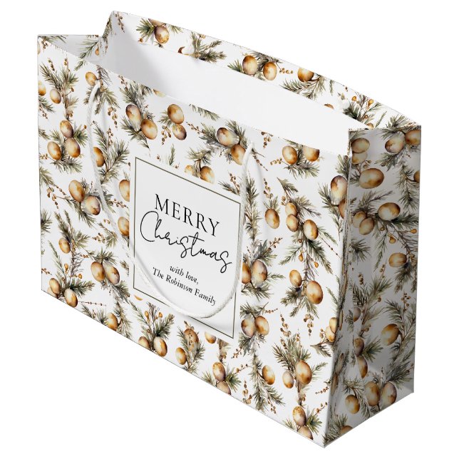 Bolsa De Regalo Grande Navidades de la Foliage Gold de acuarela festiva (Angulo reverso)