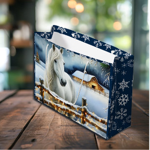 Bolsa De Regalo Grande Navidades de la granja de caballos blancos de boni