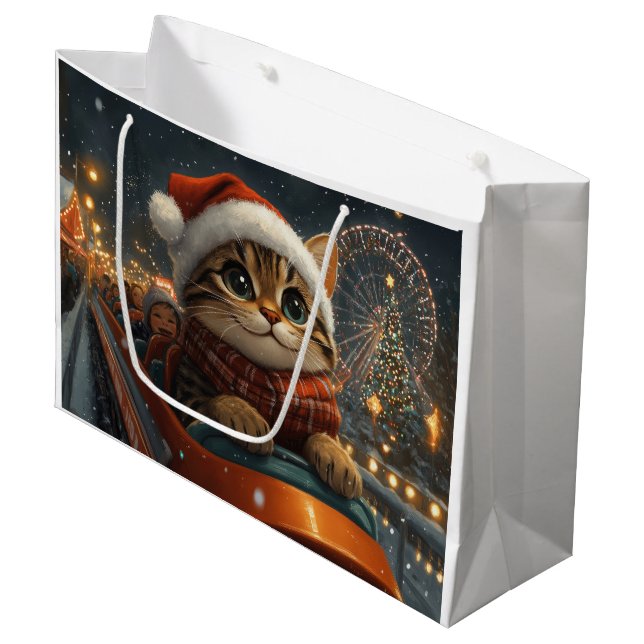 Bolsa De Regalo Grande Navidades de la montaña rusa del gato de Bengala (Angulo Anverso)
