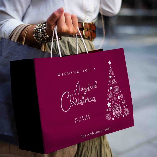 Bolsa De Regalo Grande Navidades de magenta festivos (Cute Festive Magenta Christmas Large Gift Bag)