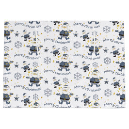 Bolsa De Regalo Grande Navidades de moda Blue Gold Denim Santa Pattern