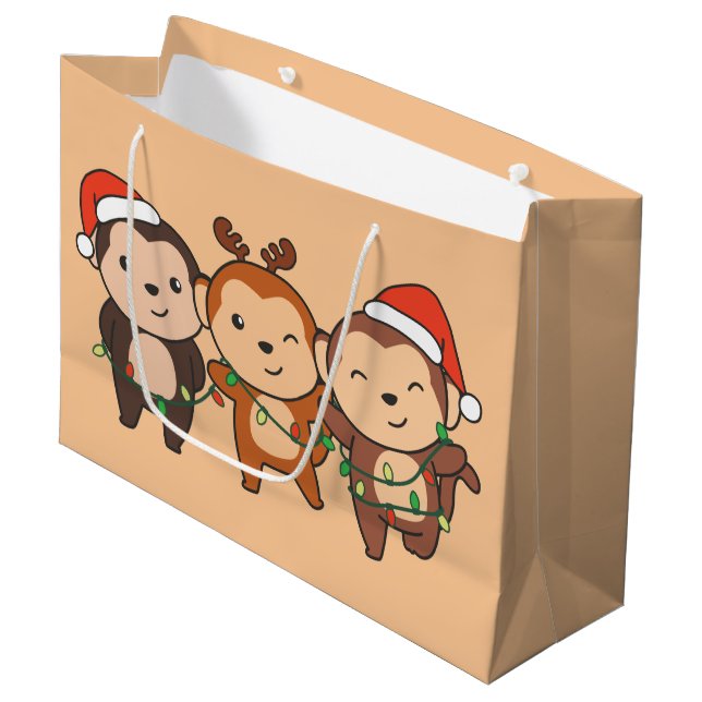 Bolsa De Regalo Grande Navidades de monos Navidades animales adoran monos (Angulo Anverso)