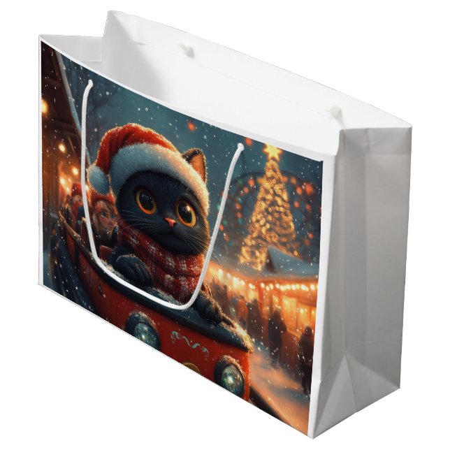 Bolsa De Regalo Grande Navidades de montaña rusa de rollo de gato negro (Angulo Anverso)