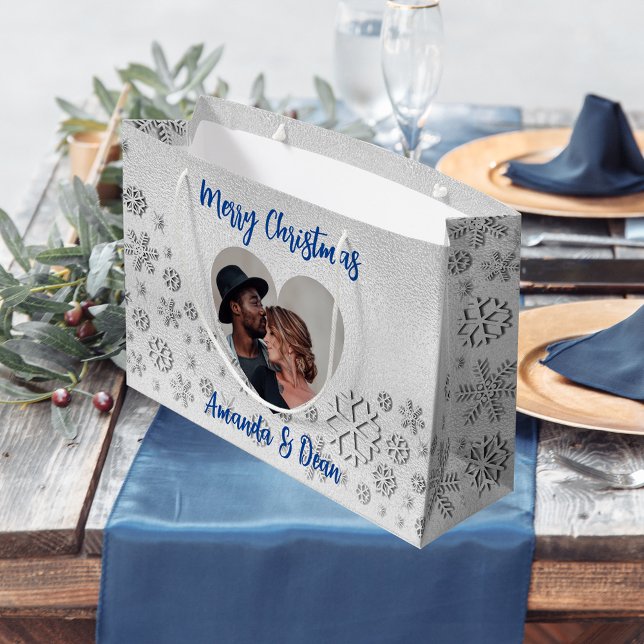 Bolsa De Regalo Grande Navidades de nieve azul corazón (Subido por el creador)
