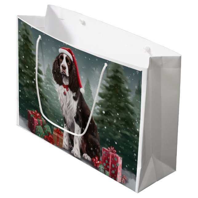 Bolsa De Regalo Grande Navidades de nieve de Springer Spaniel Dog (Angulo Anverso)