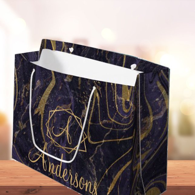 Bolsa De Regalo Grande Navidades de nombres de monograma con efecto de má (Subido por el creador)