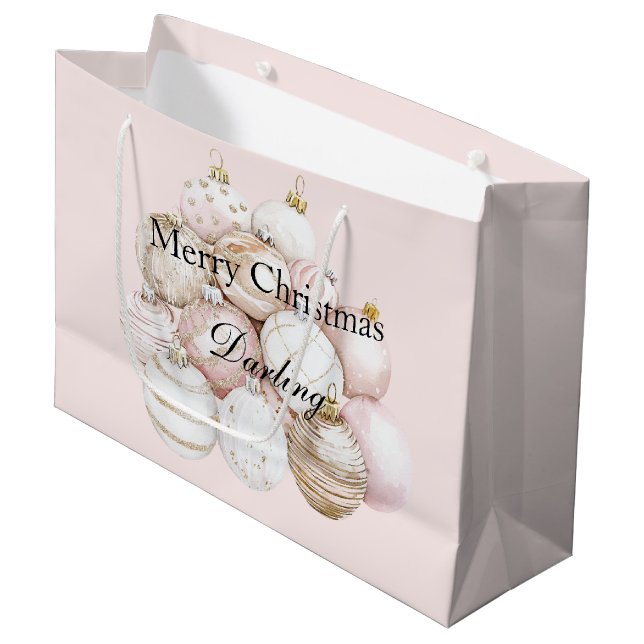 Bolsa De Regalo Grande Navidades de Ornamentos Rosados de Rubor (Angulo Anverso)