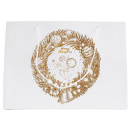 Bolsa De Regalo Grande Navidades de Oro Angel-Wreath-Merry Christmas