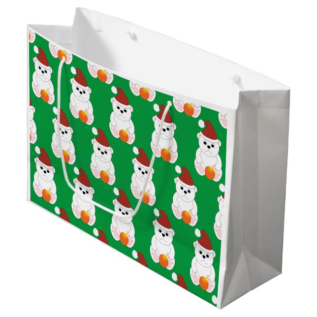 Bolsa De Regalo Grande Navidades de oso polar Santa hat lindo patrón verd (Angulo Anverso)