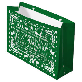 Bolsa De Regalo Grande Navidades de papel de picado de Green White Love P