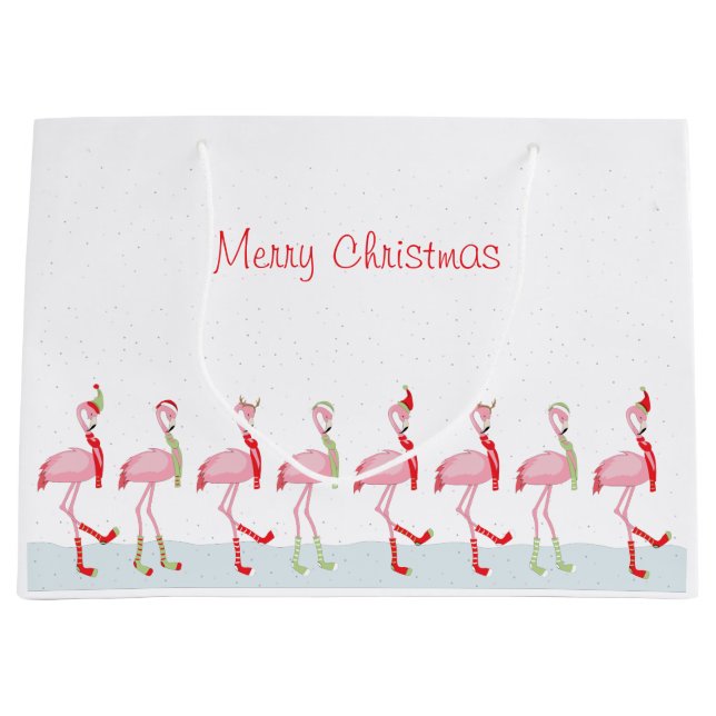Bolsa De Regalo Grande Navidades de pelo rosado Flamingo (Anverso)