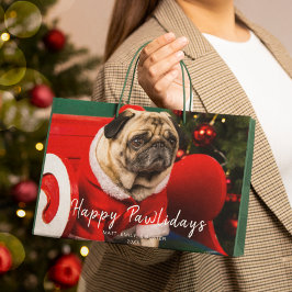 Bolsa De Regalo Grande Navidades de perro lindo foto vacaciones verdes