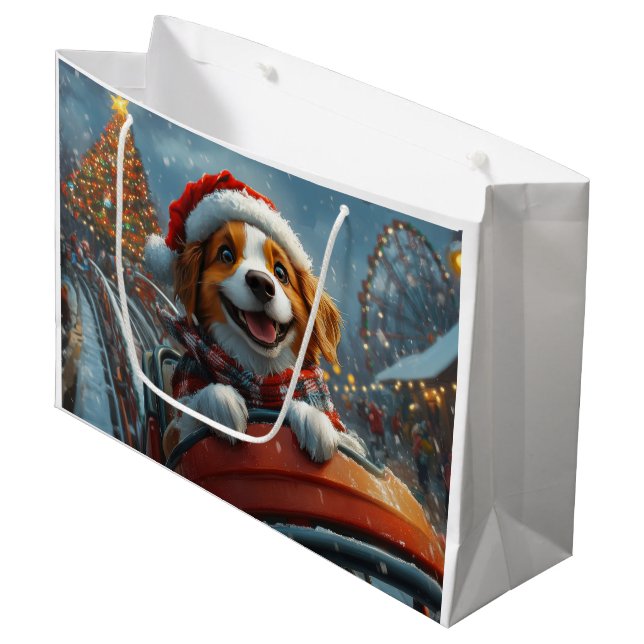 Bolsa De Regalo Grande Navidades de perros de Bretaña Spaniel (Angulo Anverso)