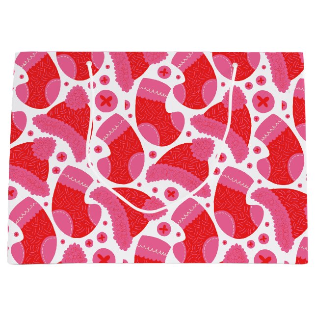 Bolsa De Regalo Grande Navidades de pie rojos y rosados (Anverso)