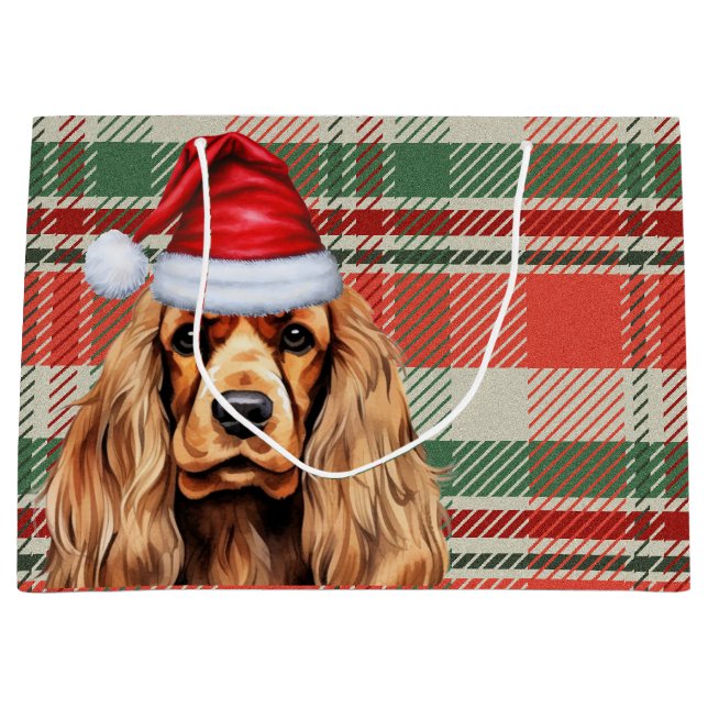 Bolsa De Regalo Grande Navidades de Plaid Cocker Spaniel Dog (Anverso)