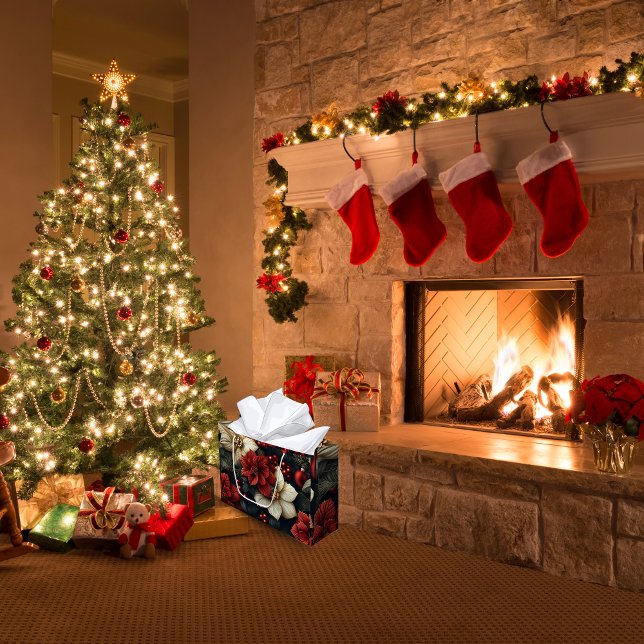 Bolsa De Regalo Grande Navidades de Poinsettia Roja (Make your gifts unforgettable with our Red Poinsettia Christmas Gift Bag!)