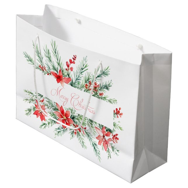Bolsa De Regalo Grande Navidades de poinsettia y vegetación acuática (Angulo Anverso)