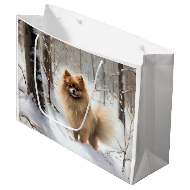 Bolsa De Regalo Grande Navidades de Pomeranian Let It Snow (Angulo Anverso)