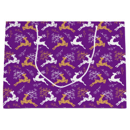 Bolsa De Regalo Grande Navidades de renos blancos con copo de nieve morad