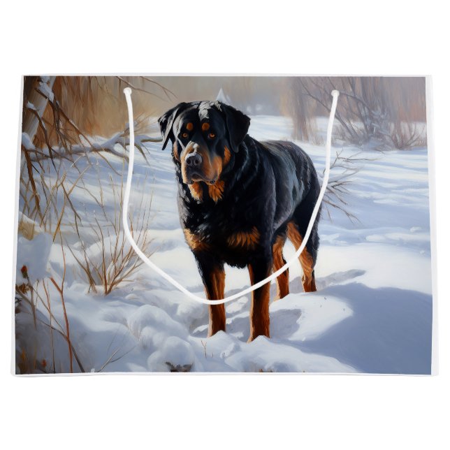 Bolsa De Regalo Grande Navidades de Rottweiler Let It Snow (Anverso)