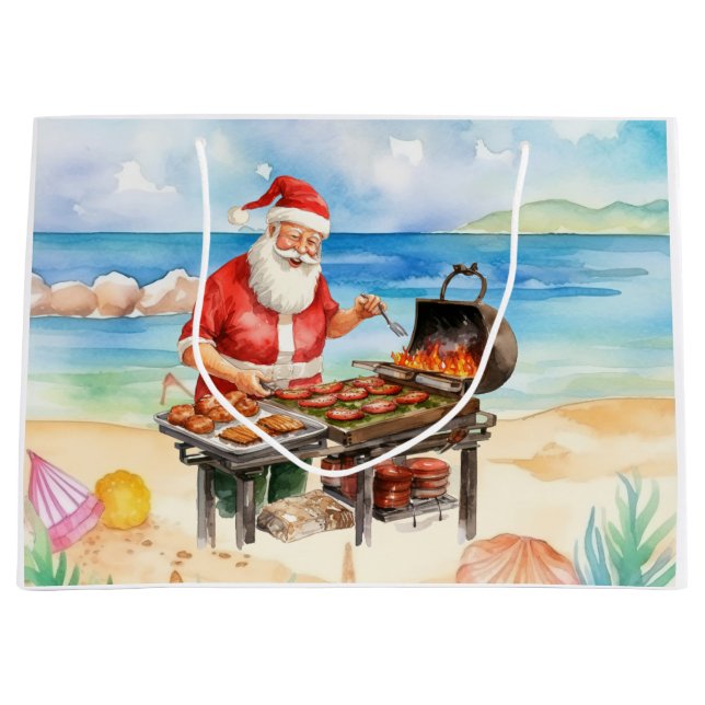 Bolsa De Regalo Grande Navidades de Santa Claus en julio en la playa (Anverso)