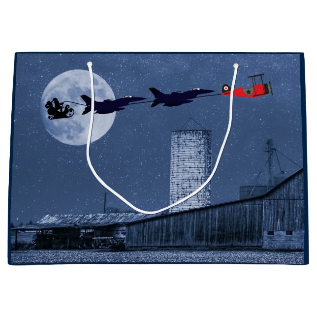 Bolsa De Regalo Grande Navidades de Santa, Sleigh, F-16 Jets y Red Biplan (Anverso)