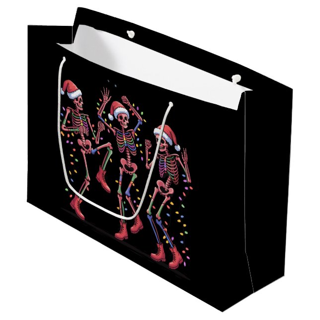 Bolsa De Regalo Grande Navidades de Skeleton bailando sobre las luces de  (Angulo Anverso)
