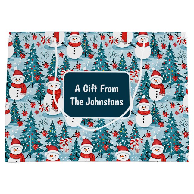 Bolsa De Regalo Grande Navidades de Snowman en el invierno (Anverso)