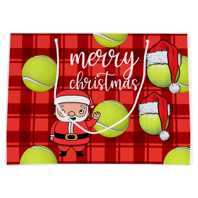 Bolsa De Regalo Grande Navidades de tenis con pelota de tenis Santa Claus (Anverso)