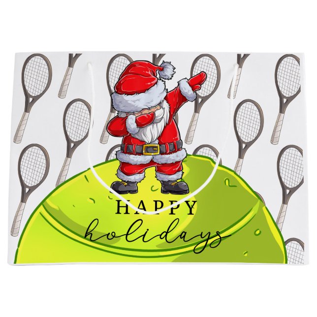 Bolsa De Regalo Grande Navidades de tenis con pelota y raqueta con Santa (Anverso)