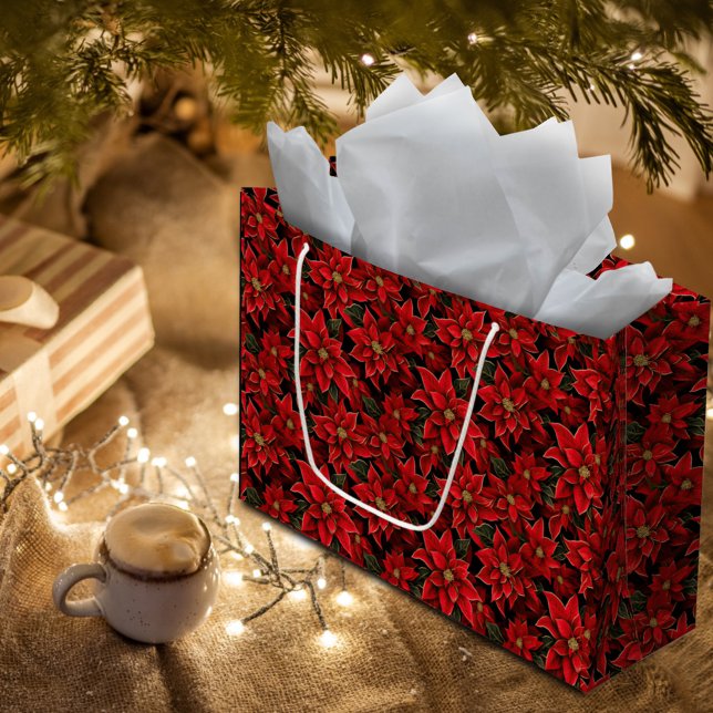 Bolsa De Regalo Grande Navidades de vacaciones rojas Patrón de puninsetti (Subido por el creador)