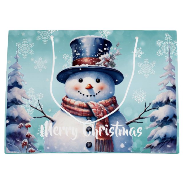 Bolsa De Regalo Grande Navidades de Winter Forest Snowman | Turquesa (Anverso)