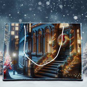 Bolsa De Regalo Grande Navidades del edificio Brownstone del centro de la