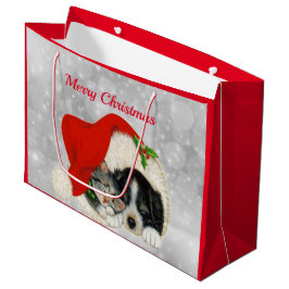 Bolsa De Regalo Grande Navidades del gato Santa Cap Cute Dog