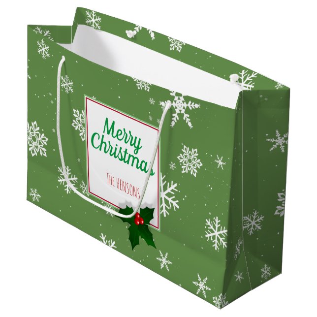 Bolsa De Regalo Grande Navidades del Personalizado Holly Tree Berry Green (Angulo Anverso)