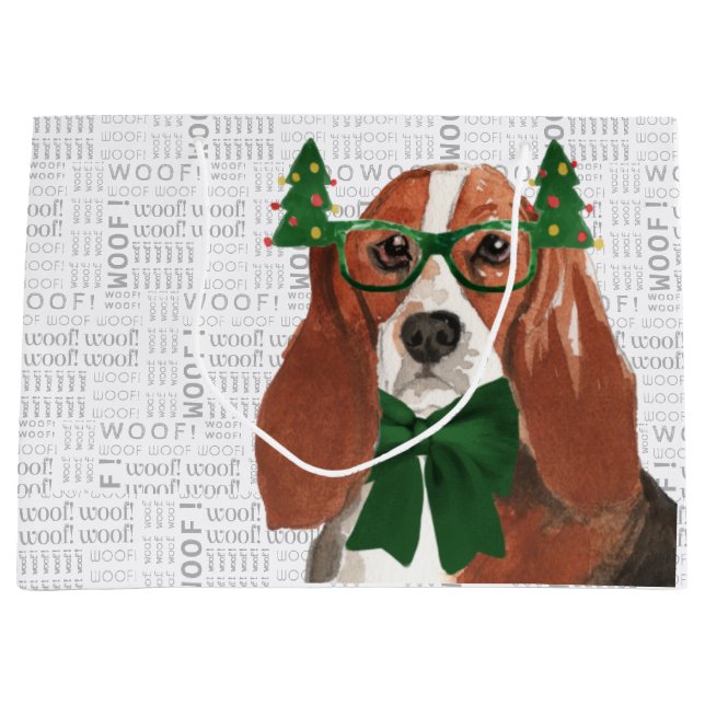 Bolsa De Regalo Grande Navidades divertidos Basset Hound Dog Lover (Anverso)