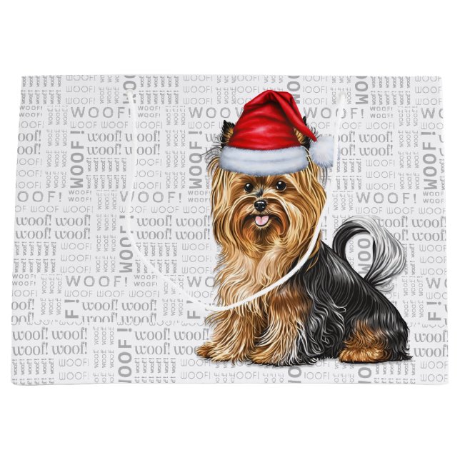 Bolsa De Regalo Grande Navidades divertidos Biewer Terrier Woof (Anverso)
