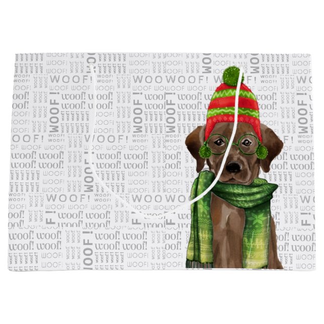 Bolsa De Regalo Grande Navidades divertidos Chocolate Labrador Perro (Anverso)