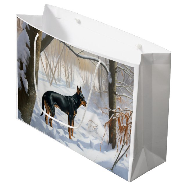 Bolsa De Regalo Grande Navidades Doberman Pinscher Let It Snow (Angulo Anverso)